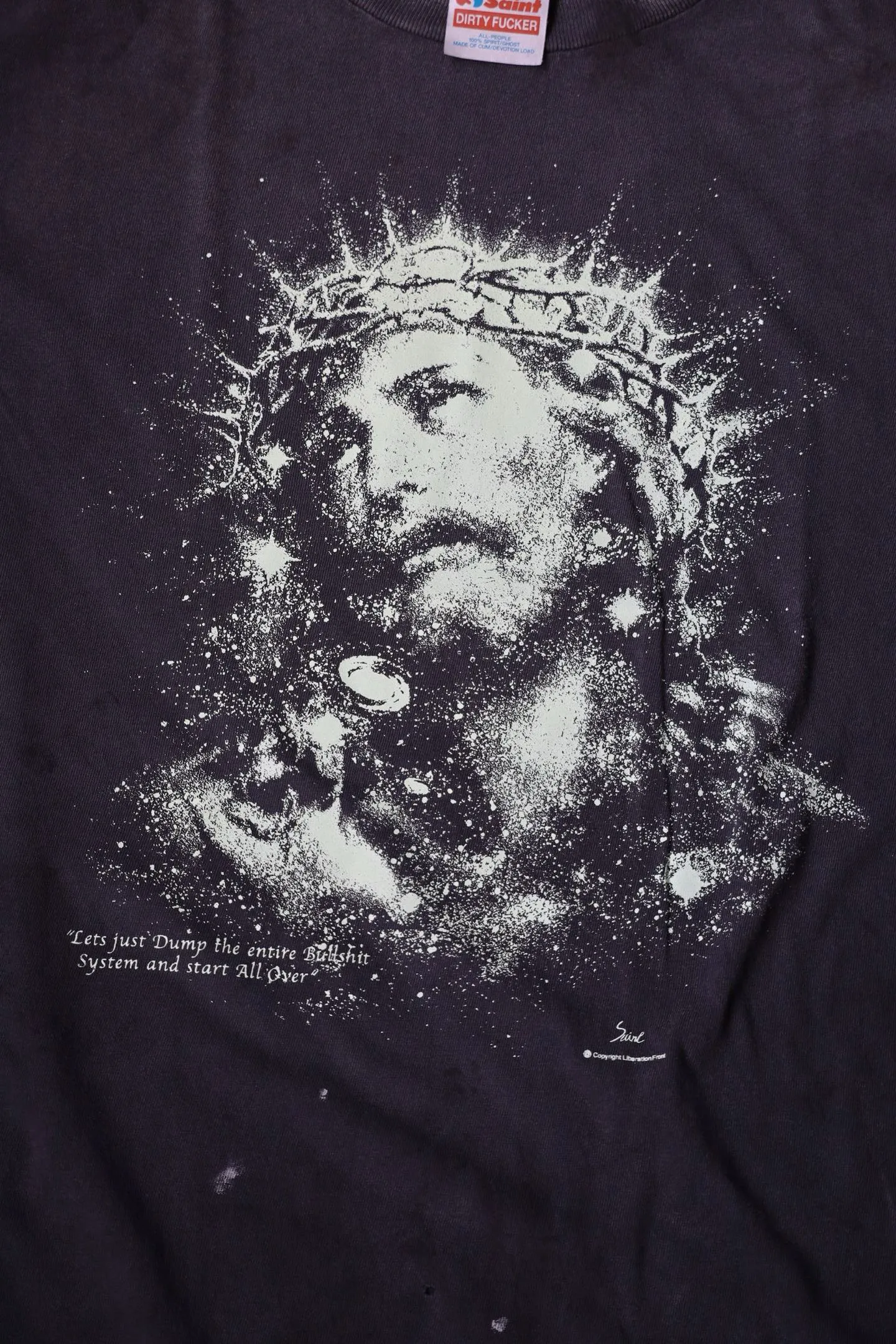 SAINT Mxxxxxx SS TEE/JESUS/BLK Luminous thorn Jesus, washed black S-XL, ready-to-wear vulcanized parts dyeing, heavy washing water spray fading, simulating natural fading texture, creating new vintage effect on the ceiling, environmentally friendly luminous paste imported from Japan, significant luminous effect, tube-woven OE yarn fabric, correct accessories, top purchasing agent level